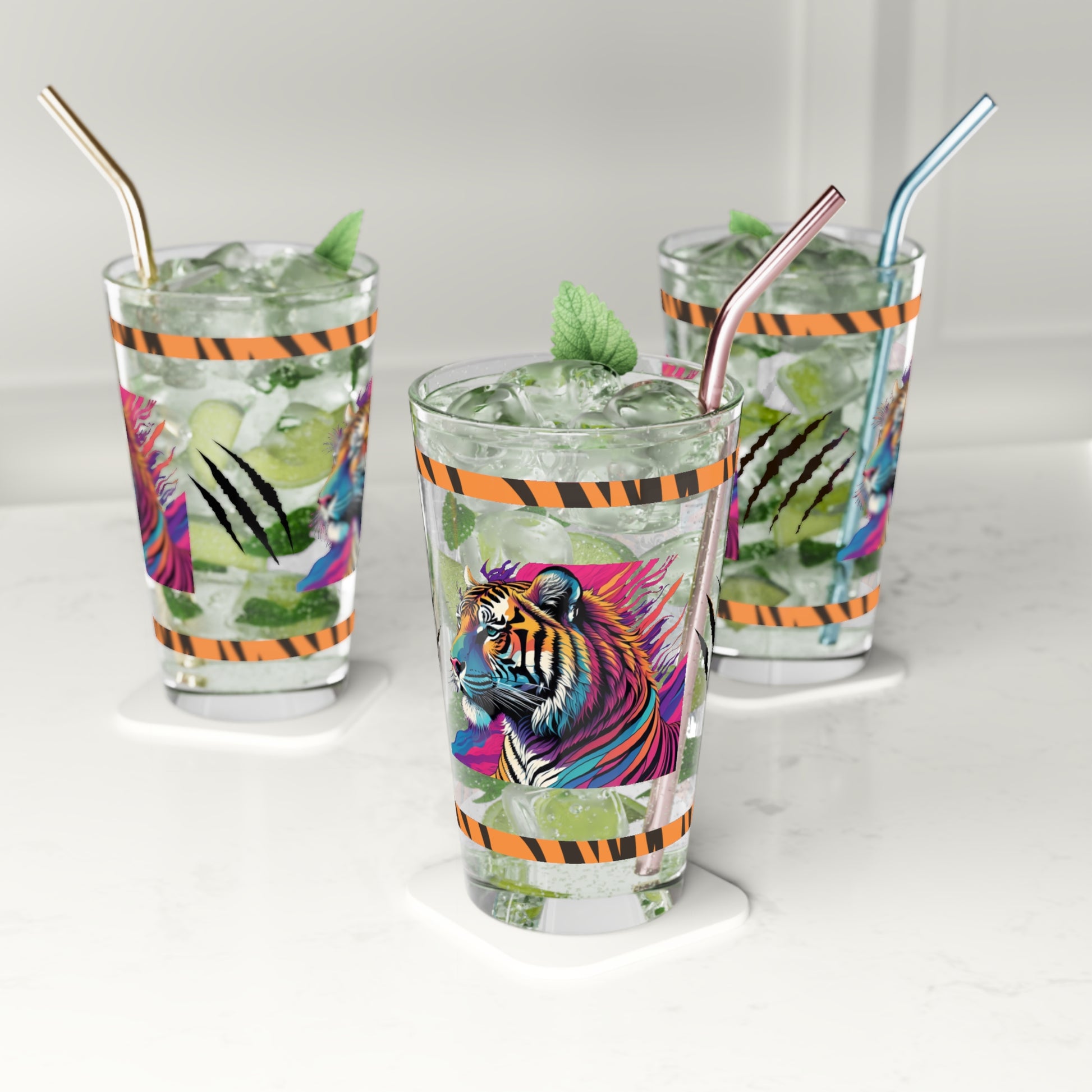 Majestic Mindfulness 16oz Tiger Pint Glass - Inspiring Strength, Courage, and Empowerment