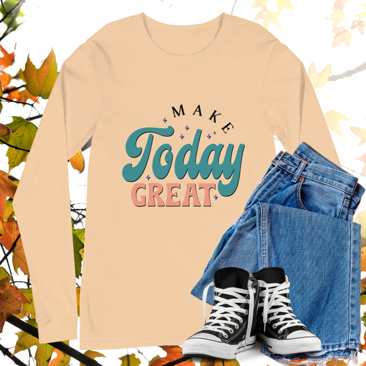 Make Today Great - Retro Long Sleeve Tee, Bella + Canvas