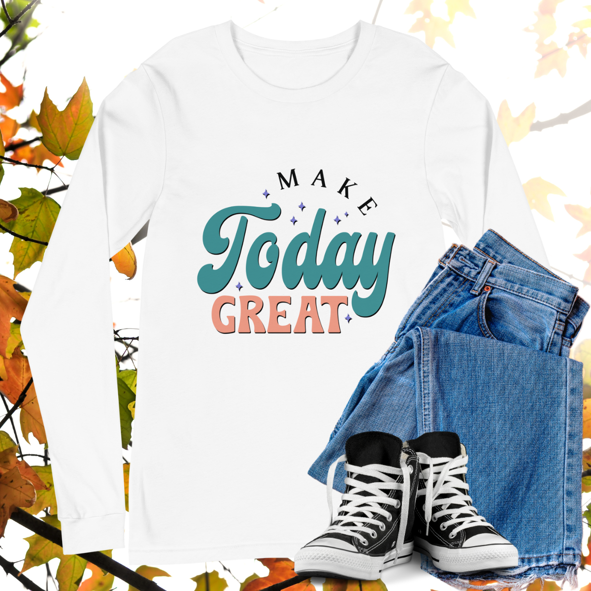 Make Today Great - Retro Long Sleeve Tee, Bella + Canvas