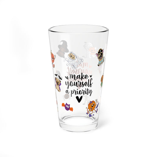 Make Yourself A Priority, Halloween Pint Glass, 16oz - Perfect for Positive Sips & Fall Fun