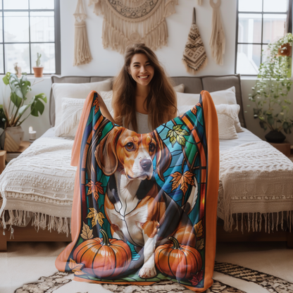 Soft Beagle stained glass pattern blanket, velveteen throw for cozy nights and thoughtful dog gifts