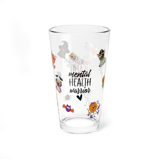 Mental Health Warrior, Halloween Pint Glass, 16oz - Perfect for Positive Sips & Fall Fun
