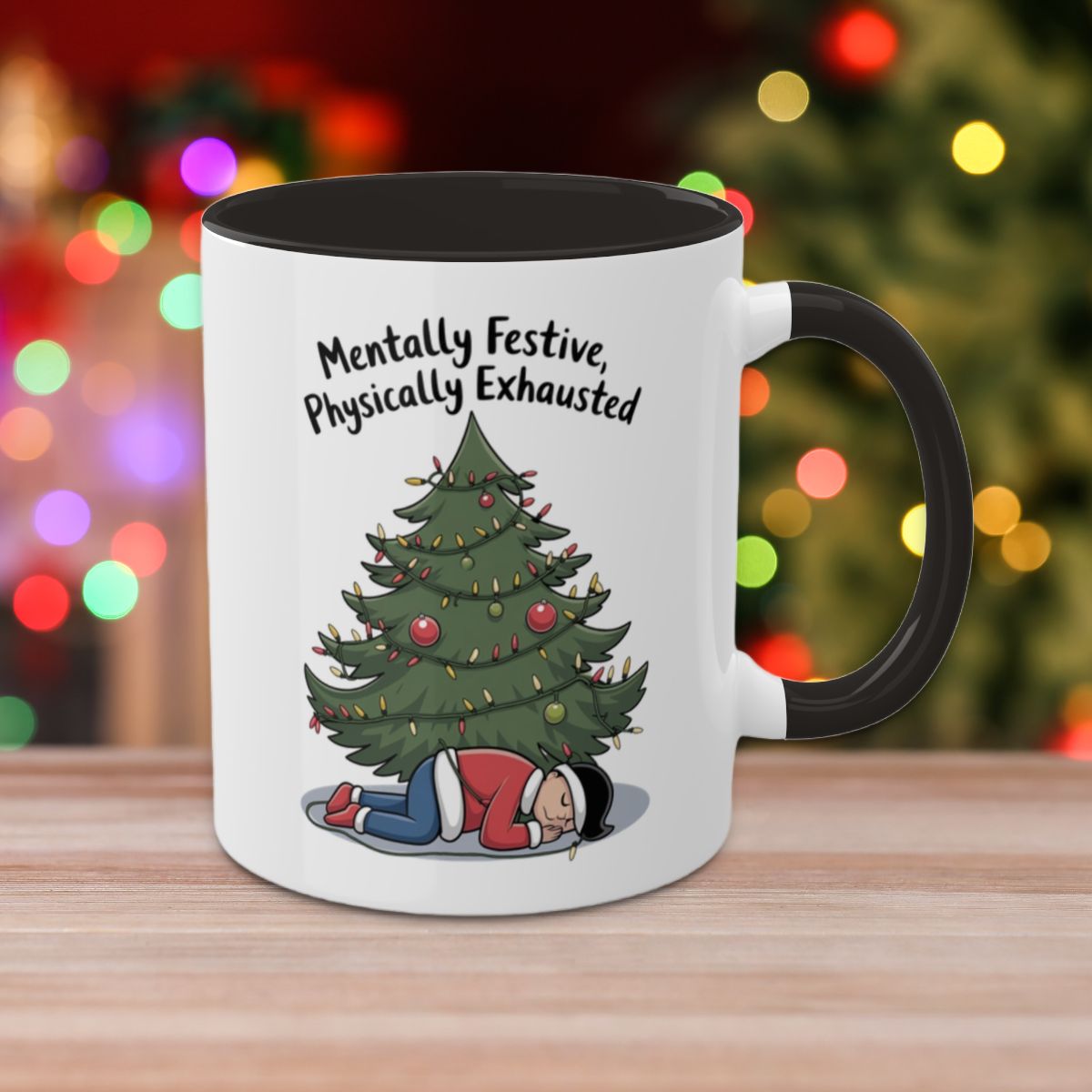 Mentally Festive, Physically Exhausted: Colorful Christmas Mugs, Funny Mental Health Mug, Anxiety Humor Coffee Cup, Holiday Self-Care Gift, Festive Stocking Stuffer