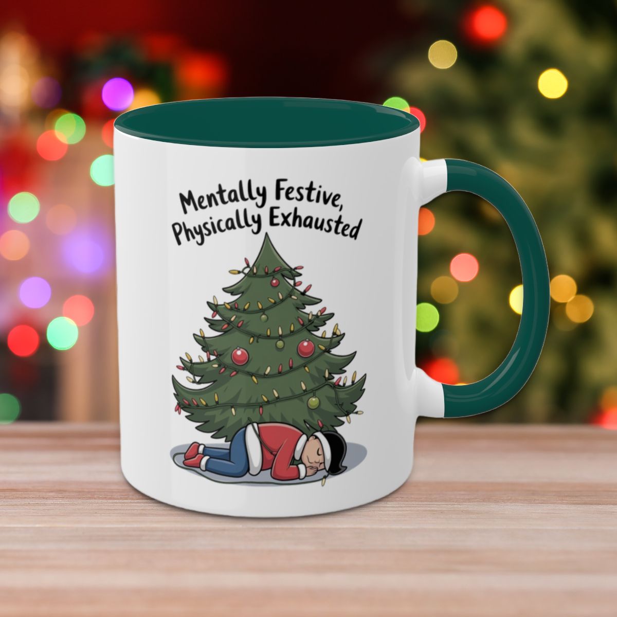 Mentally Festive, Physically Exhausted: Colorful Christmas Mugs, Funny Mental Health Mug, Anxiety Humor Coffee Cup, Holiday Self-Care Gift, Festive Stocking Stuffer