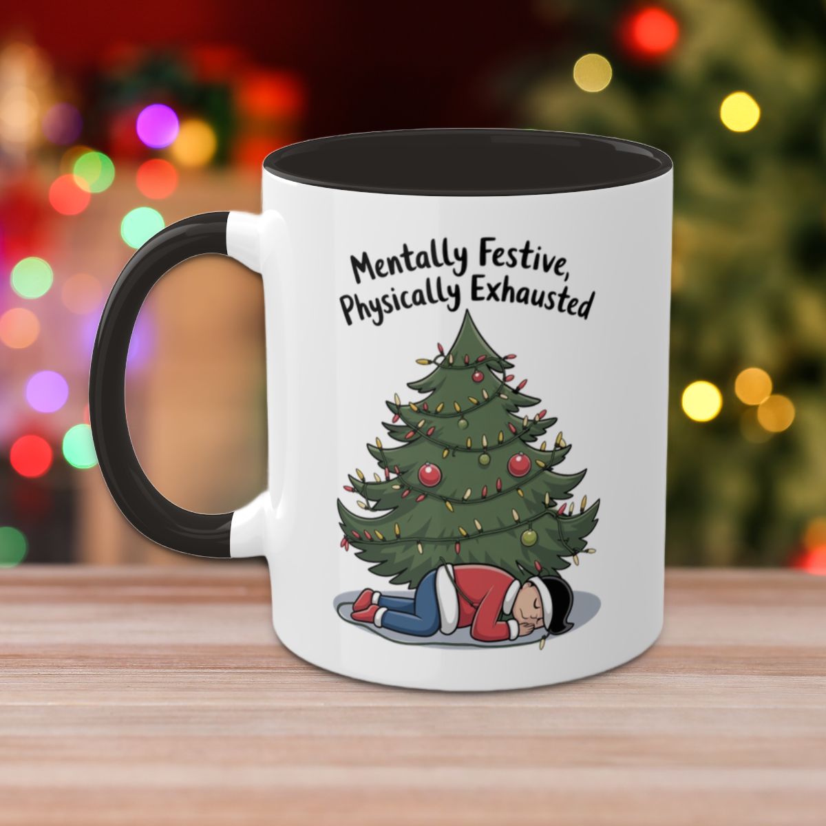 Mentally Festive, Physically Exhausted: Colorful Christmas Mugs, Funny Mental Health Mug, Anxiety Humor Coffee Cup, Holiday Self-Care Gift, Festive Stocking Stuffer