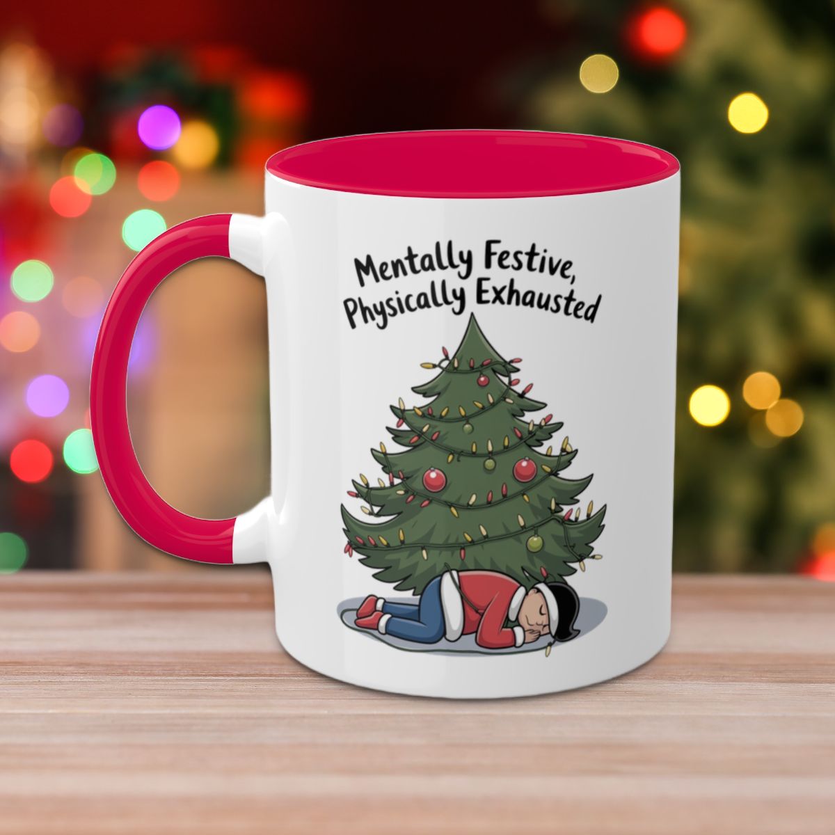 Mentally Festive, Physically Exhausted: Colorful Christmas Mugs, Funny Mental Health Mug, Anxiety Humor Coffee Cup, Holiday Self-Care Gift, Festive Stocking Stuffer