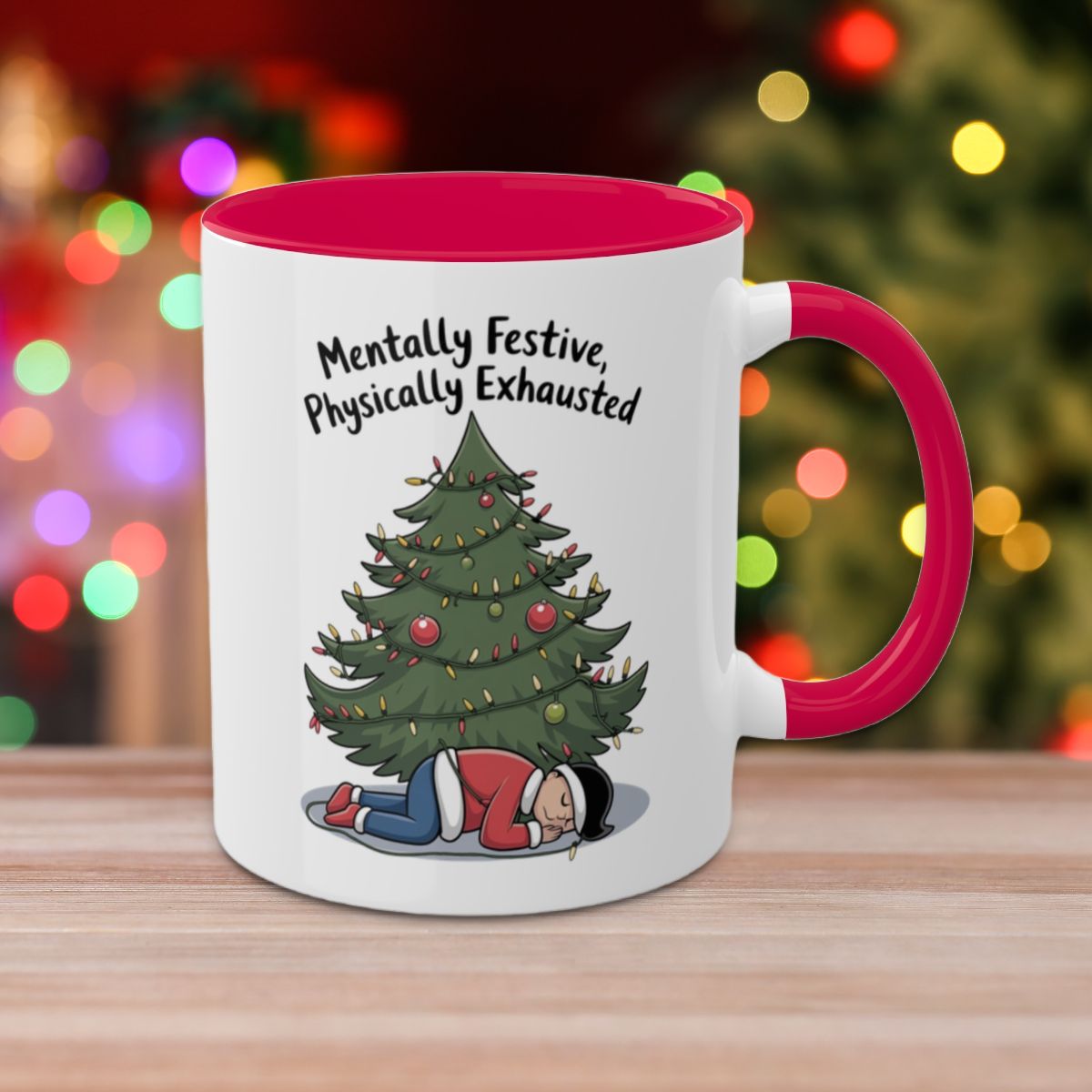 Mentally Festive, Physically Exhausted: Colorful Christmas Mugs, Funny Mental Health Mug, Anxiety Humor Coffee Cup, Holiday Self-Care Gift, Festive Stocking Stuffer