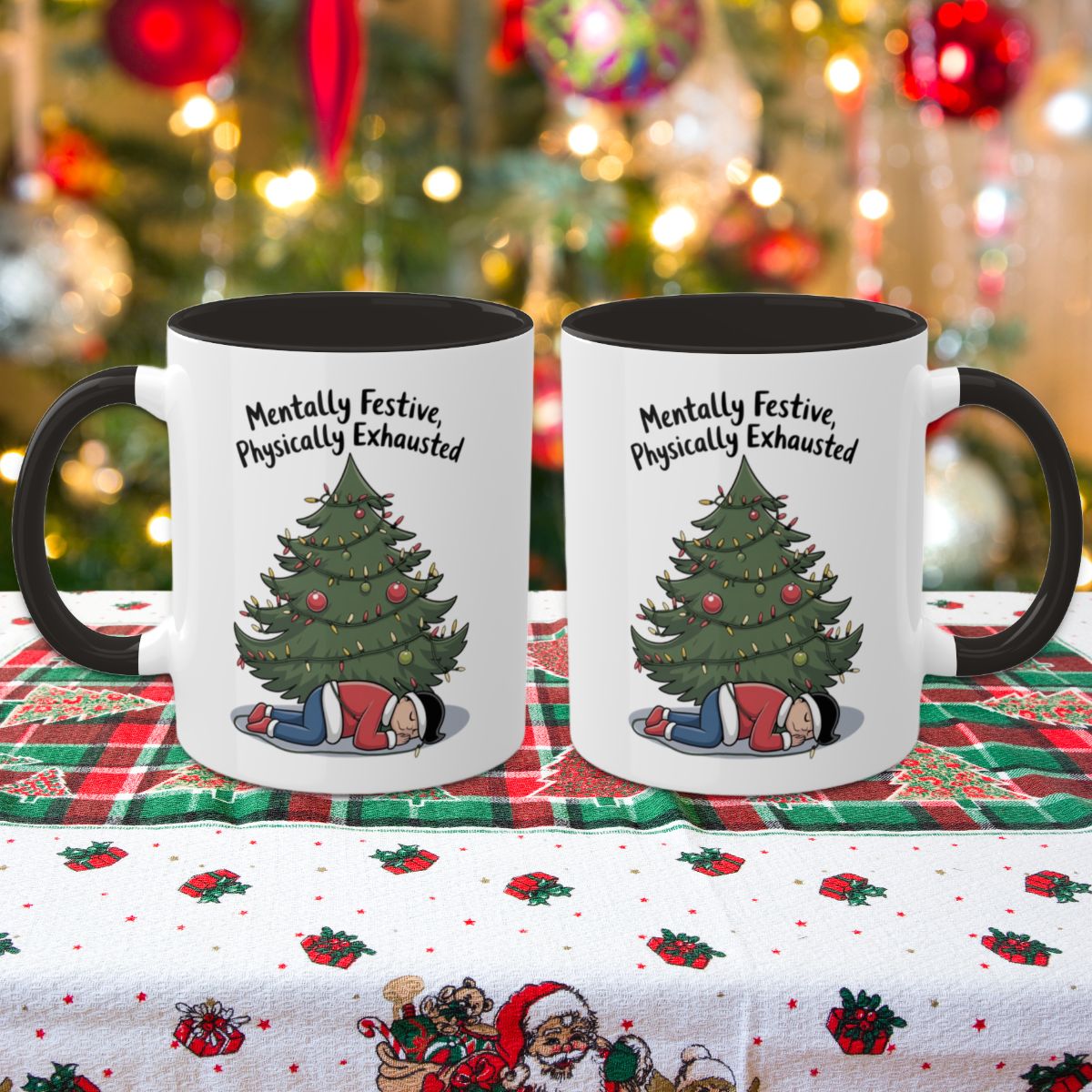 Mentally Festive, Physically Exhausted: Colorful Christmas Mugs, Funny Mental Health Mug, Anxiety Humor Coffee Cup, Holiday Self-Care Gift, Festive Stocking Stuffer