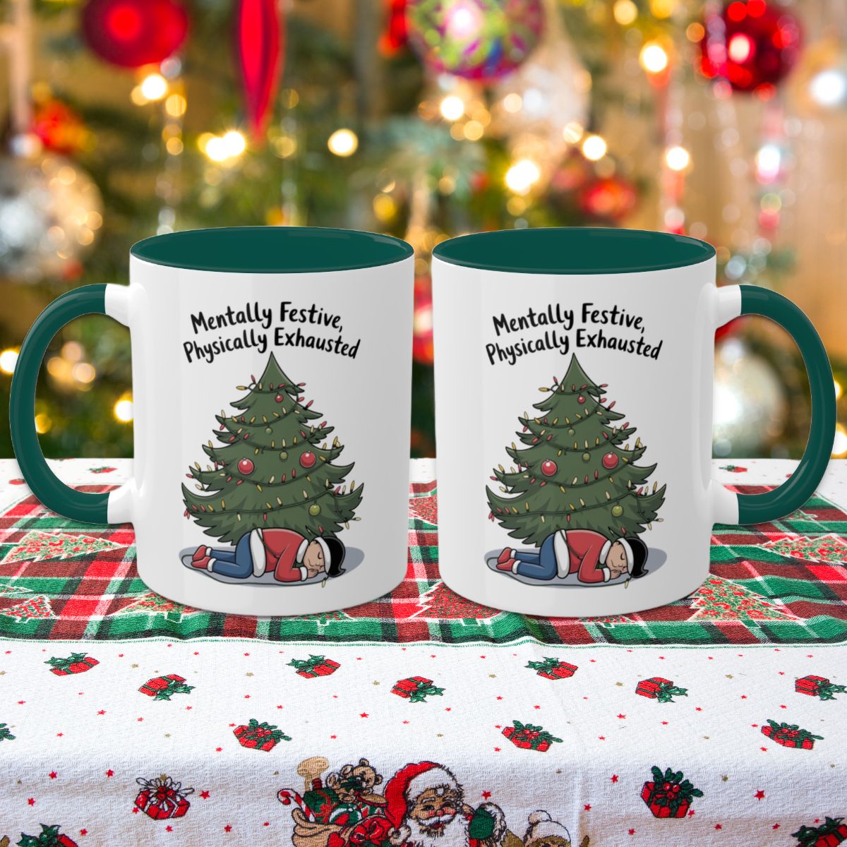 Mentally Festive, Physically Exhausted: Colorful Christmas Mugs, Funny Mental Health Mug, Anxiety Humor Coffee Cup, Holiday Self-Care Gift, Festive Stocking Stuffer