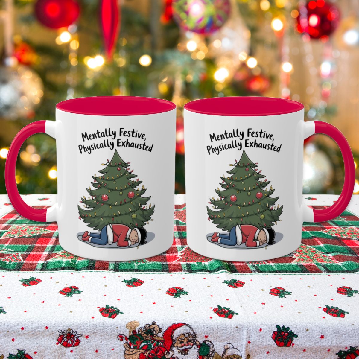 Mentally Festive, Physically Exhausted: Colorful Christmas Mugs, Funny Mental Health Mug, Anxiety Humor Coffee Cup, Holiday Self-Care Gift, Festive Stocking Stuffer