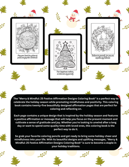Merry & Mindful: Christmas Coloring Book with 25 Christmas-Themed Affirmations