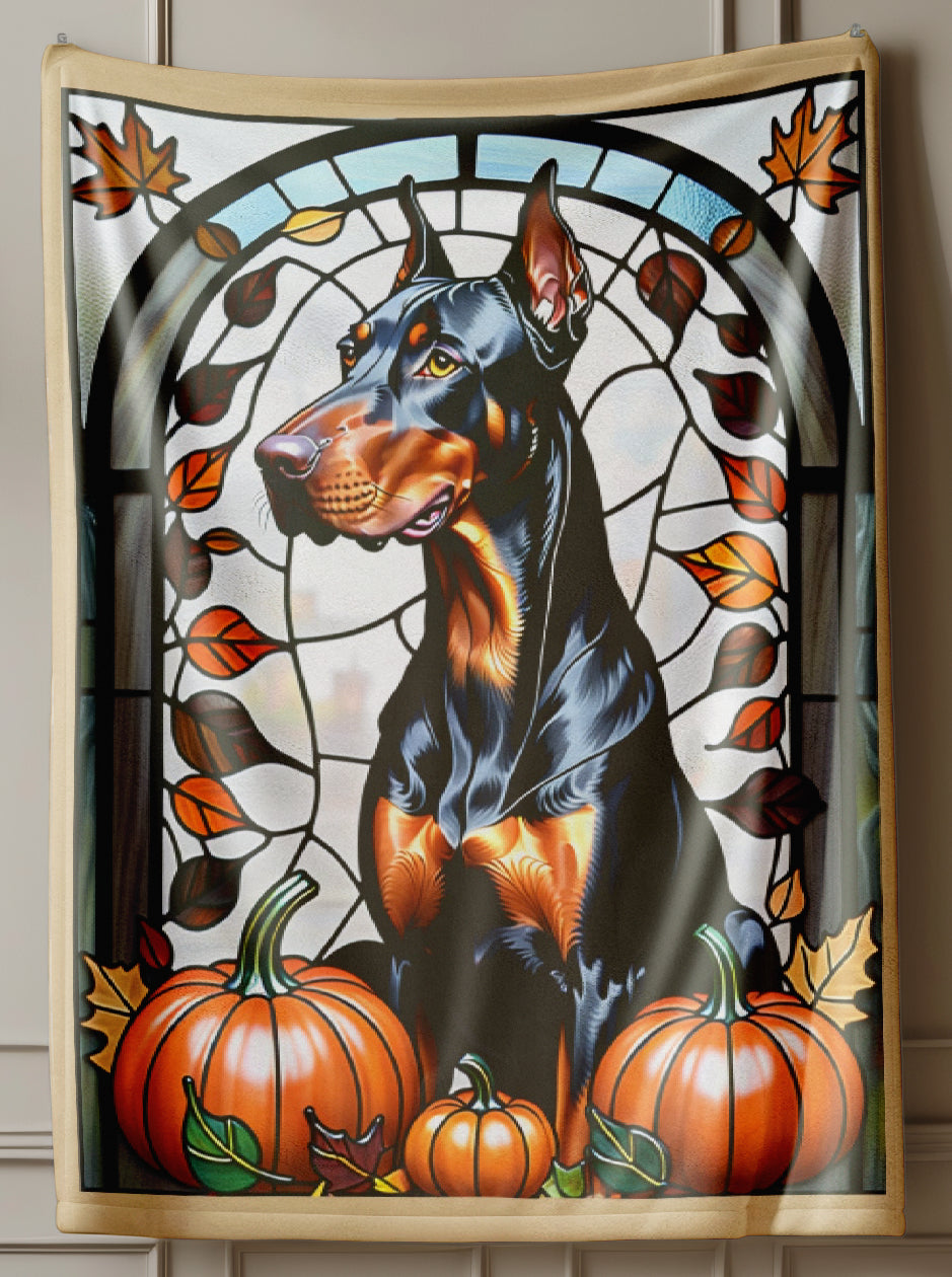 Soft stained glass Doberman blanket in velveteen fabric, thoughtful dog lover gift idea