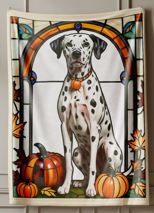 Velveteen Dalmatian blanket with vibrant stained glass design, cozy and stylish dog gift idea
