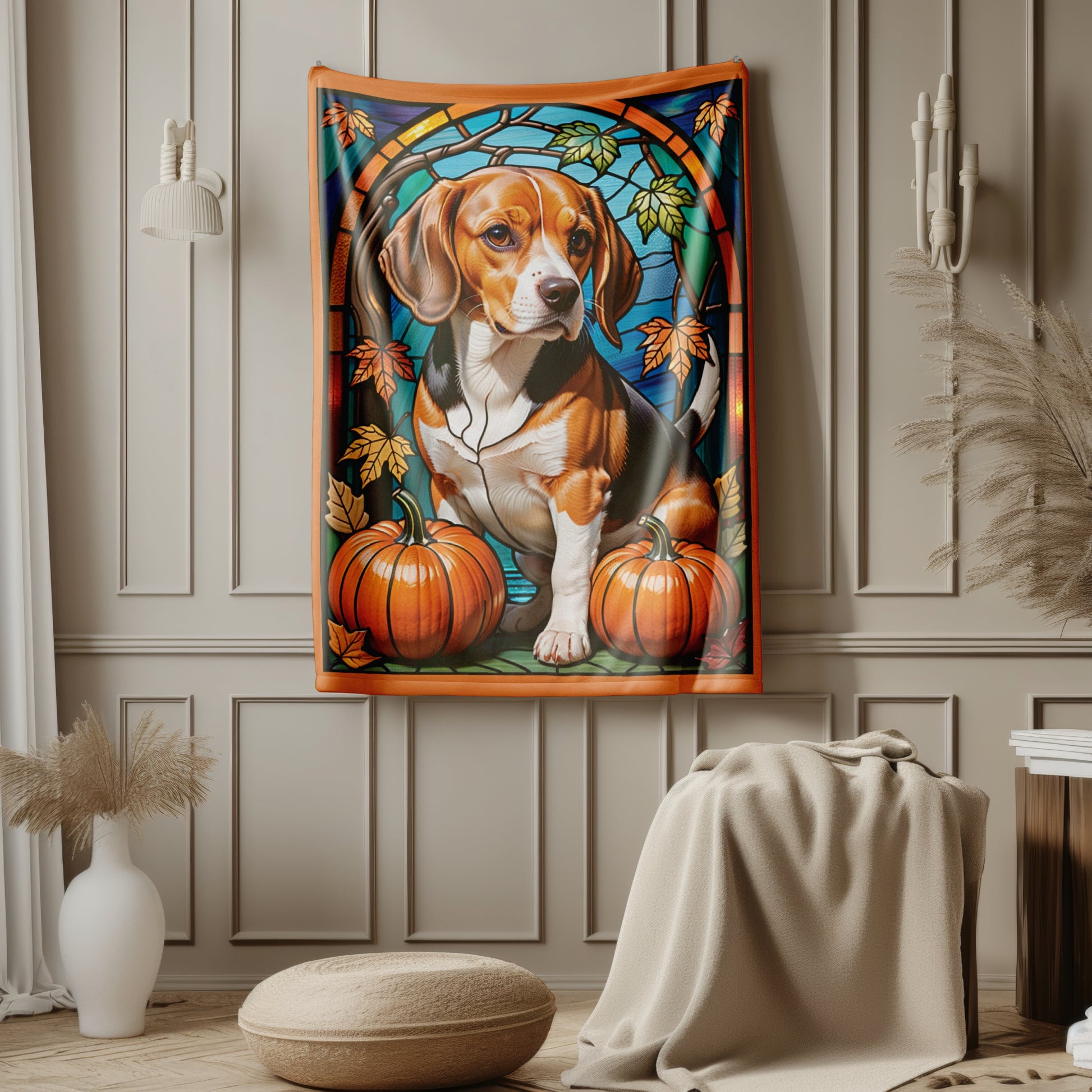 Soft Beagle stained glass pattern blanket, velveteen throw for cozy nights and thoughtful dog gifts