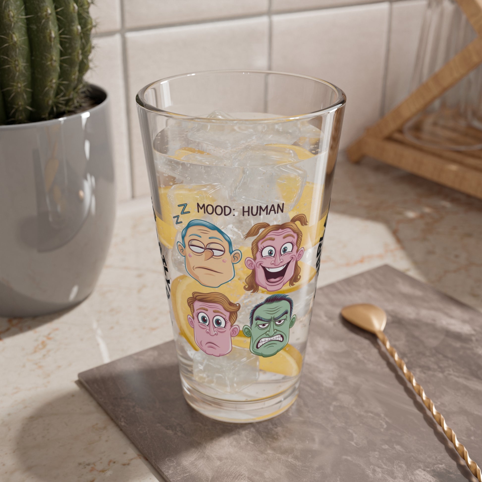 Mood: Human - Personalized Funny Pint Glass, Sassy Drinkware with Attitude, Daily Dose of Attitude and Humor