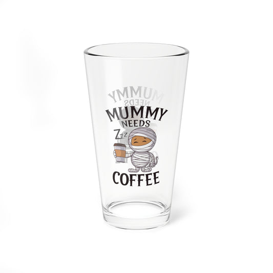 Mummy Needs Coffee, Halloween Pint Glass, 16oz - Perfect Halloween Party Drinkware