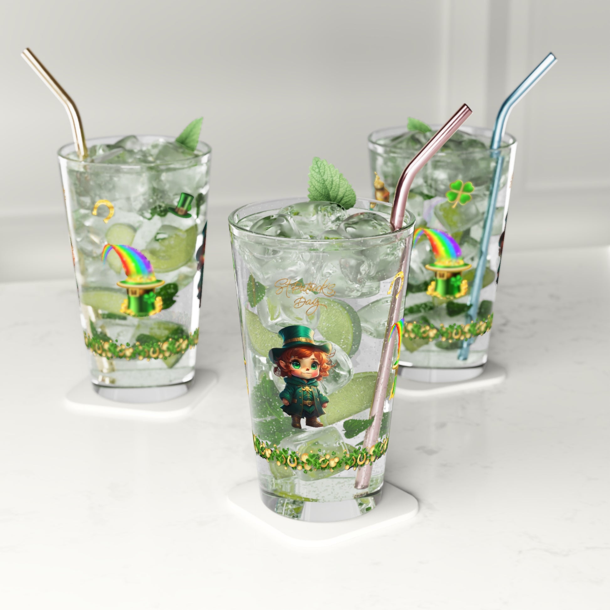 Mystical Leprechaun Magic: Mindful St. Patrick's Day 16oz Pint Glasses - Festive Design for Positivity & Wellness