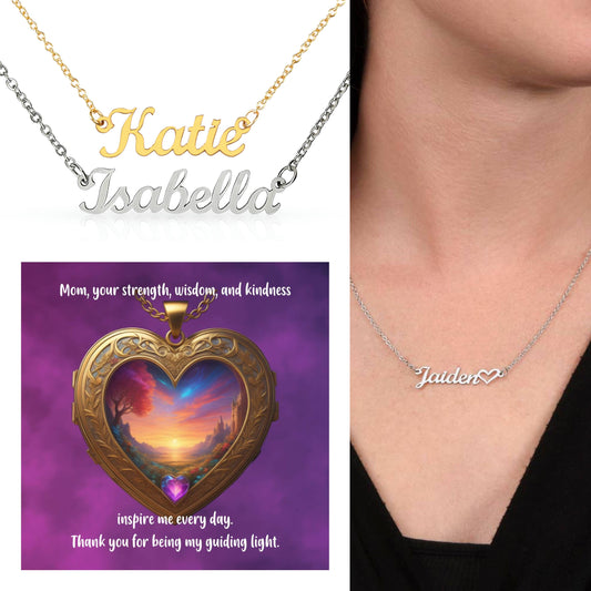 Mom, your strength, wisdom, and kindness inspire me every day. Thank you for being my guiding light - Custom Name Necklace + Heart for Mentorship & Motherly Love