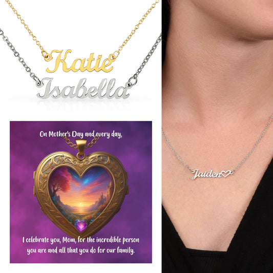 On Mother's Day and every day, I celebrate you, Mom - Custom Name Necklace + Heart for Daily Reminders of Love & Gratitude
