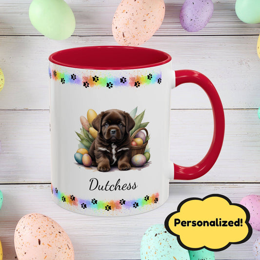 Newfoundland (Brown): Personalized Easter Puppy Coffee Mug - Adorable Dog Design, Mental Health Gift, 11oz & 15oz, 12 Color Choices, Easter Gifts & Décor