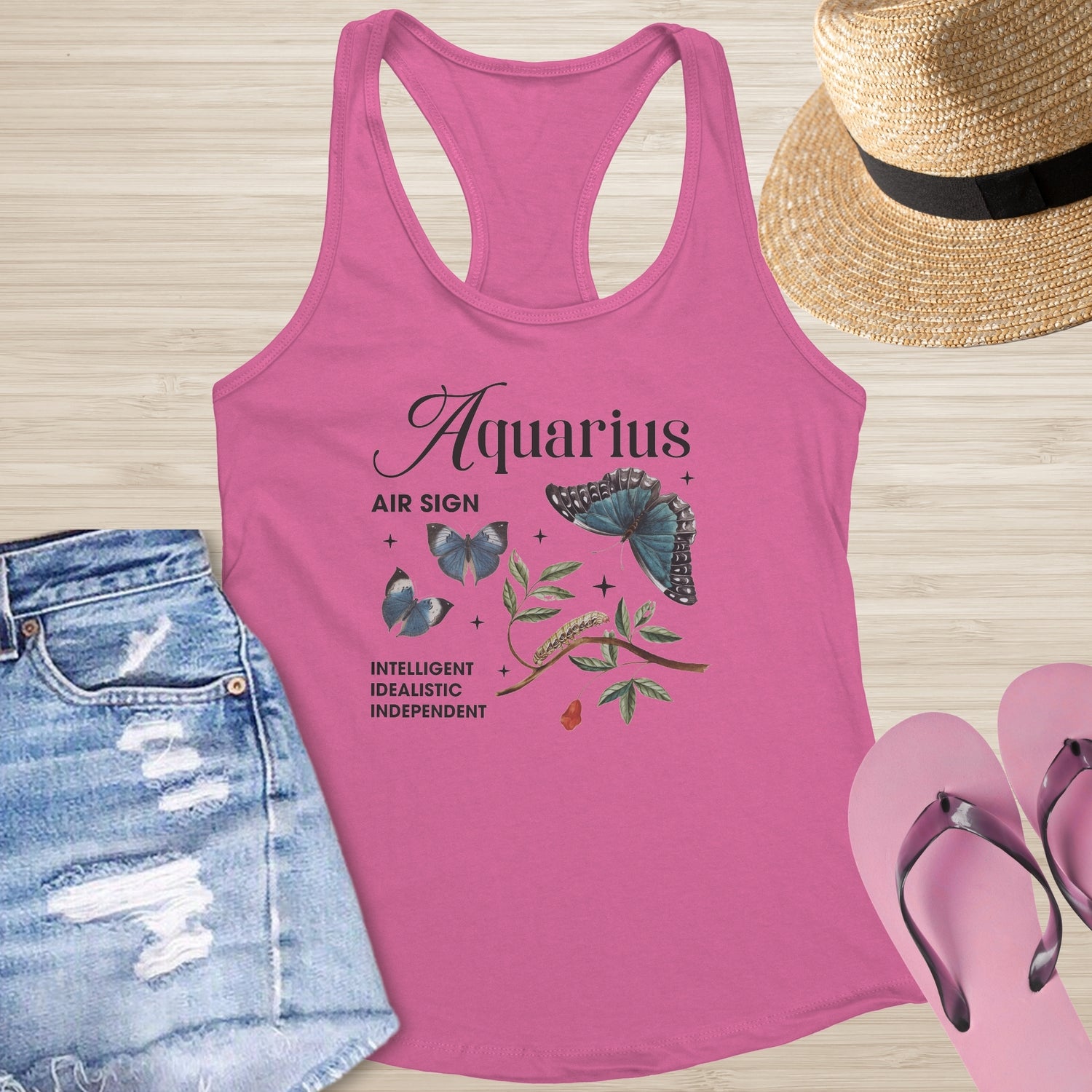 Aquarius zodiac tank top with butterfly symbol for healing and transformation