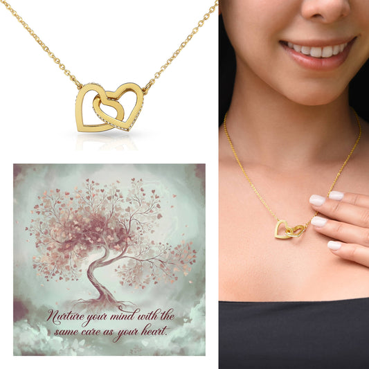 Nuture Your Mind With The Same Care As Your Heart: Interlocking Hearts Necklace - Mental Health Gift, Self-Love, Anxiety, PTSD Support