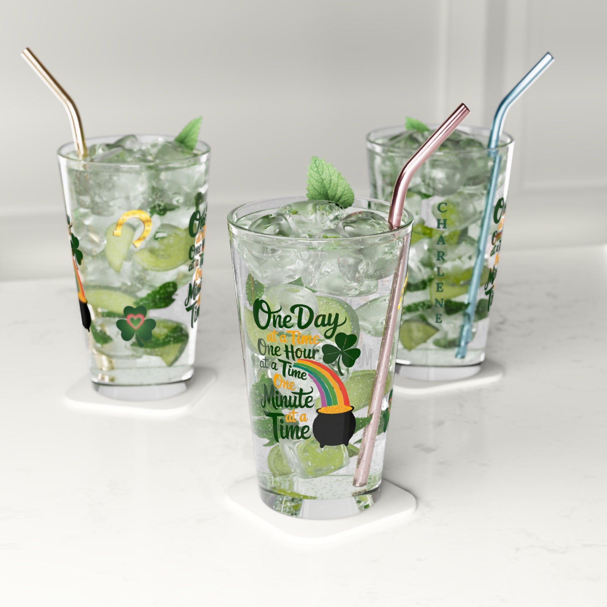 One Day At A Time One Hour At A Time One Minute At A Time: Personalized St. Patrick's Day Pint Glass - Customizable Name for Happiness and Positivity
