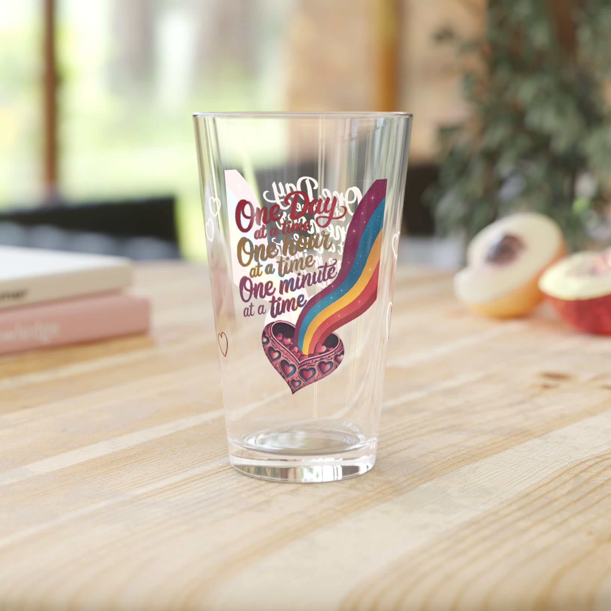 One Day At A Time One Hour At A Time: Personalized Valentine's Day Affirmation Pint Glass – Valentine's Day Self-Care Gift, Mindful Positivity Drinkware