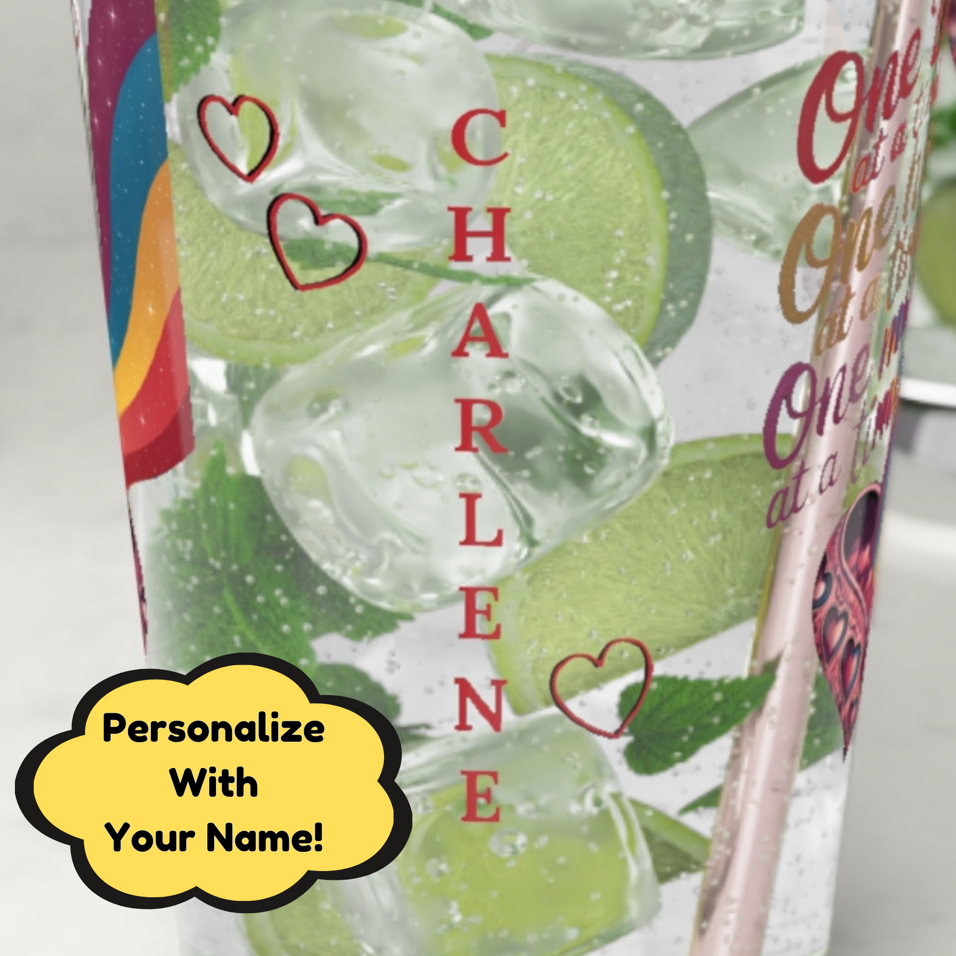 One Day At A Time One Hour At A Time: Personalized Valentine's Day Affirmation Pint Glass – Valentine's Day Self-Care Gift, Mindful Positivity Drinkware