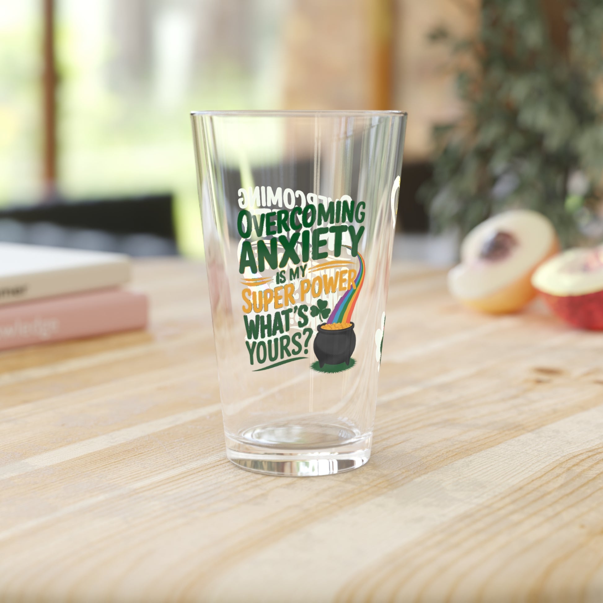 Overcoming Anxiety Is My Super Power What's Yours?: Personalized St. Patrick's Day Pint Glass - Customizable Name for Happiness and Positivity