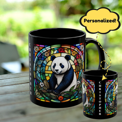 Panda Personalized Mug, Stained Glass Zoo Animal Design, Unique Ceramic Gift for Wildlife Lovers, Coffee, Tea, & Hot Chocolate Cup