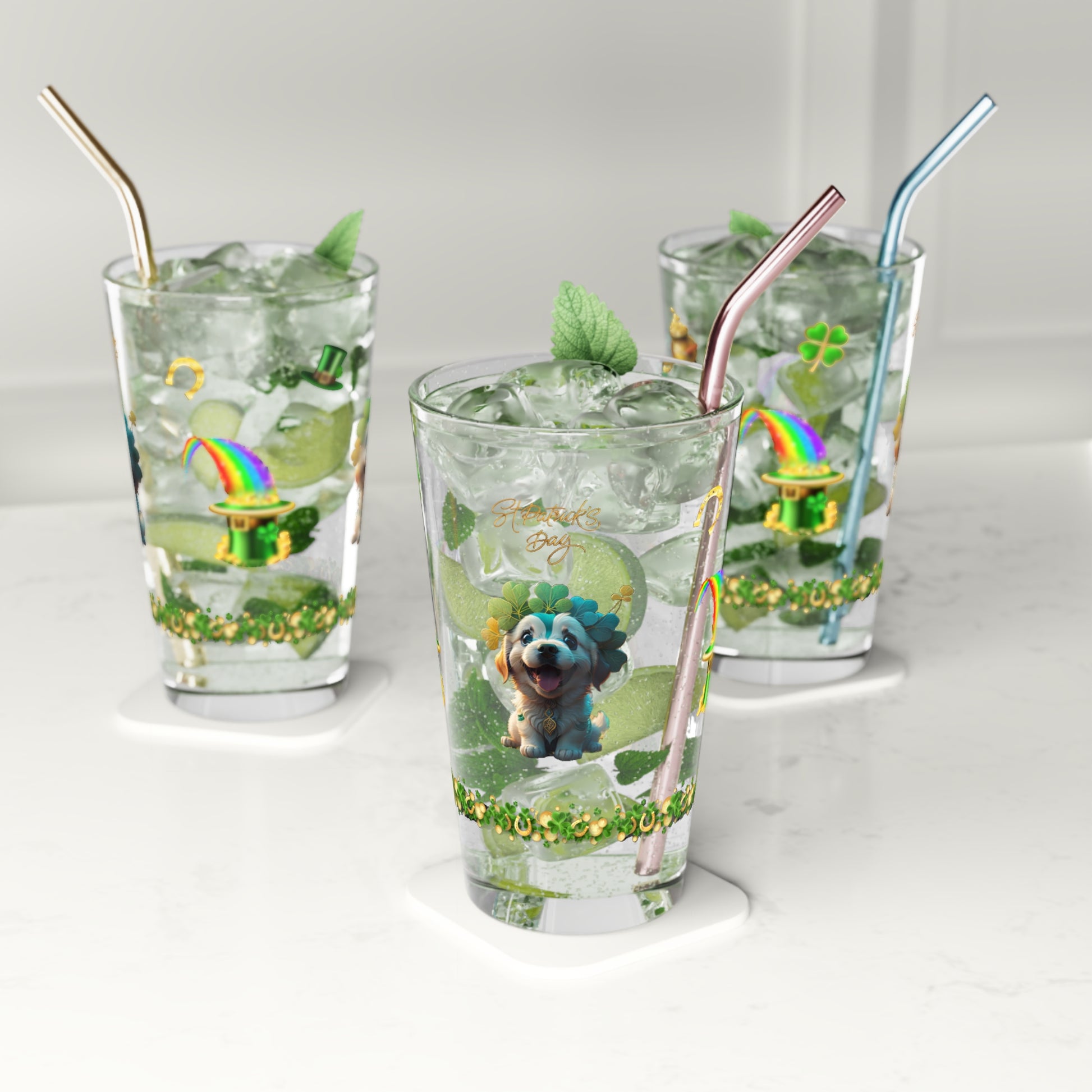 Pawsitive Paddy's Parade: Mindful St. Patrick's Day 16oz Pint Glasses - Festive Design for Positivity & Wellness