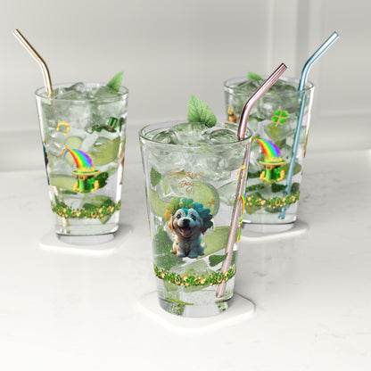 Pawsitive Paddy's Parade: Mindful St. Patrick's Day 16oz Pint Glasses - Festive Design for Positivity & Wellness