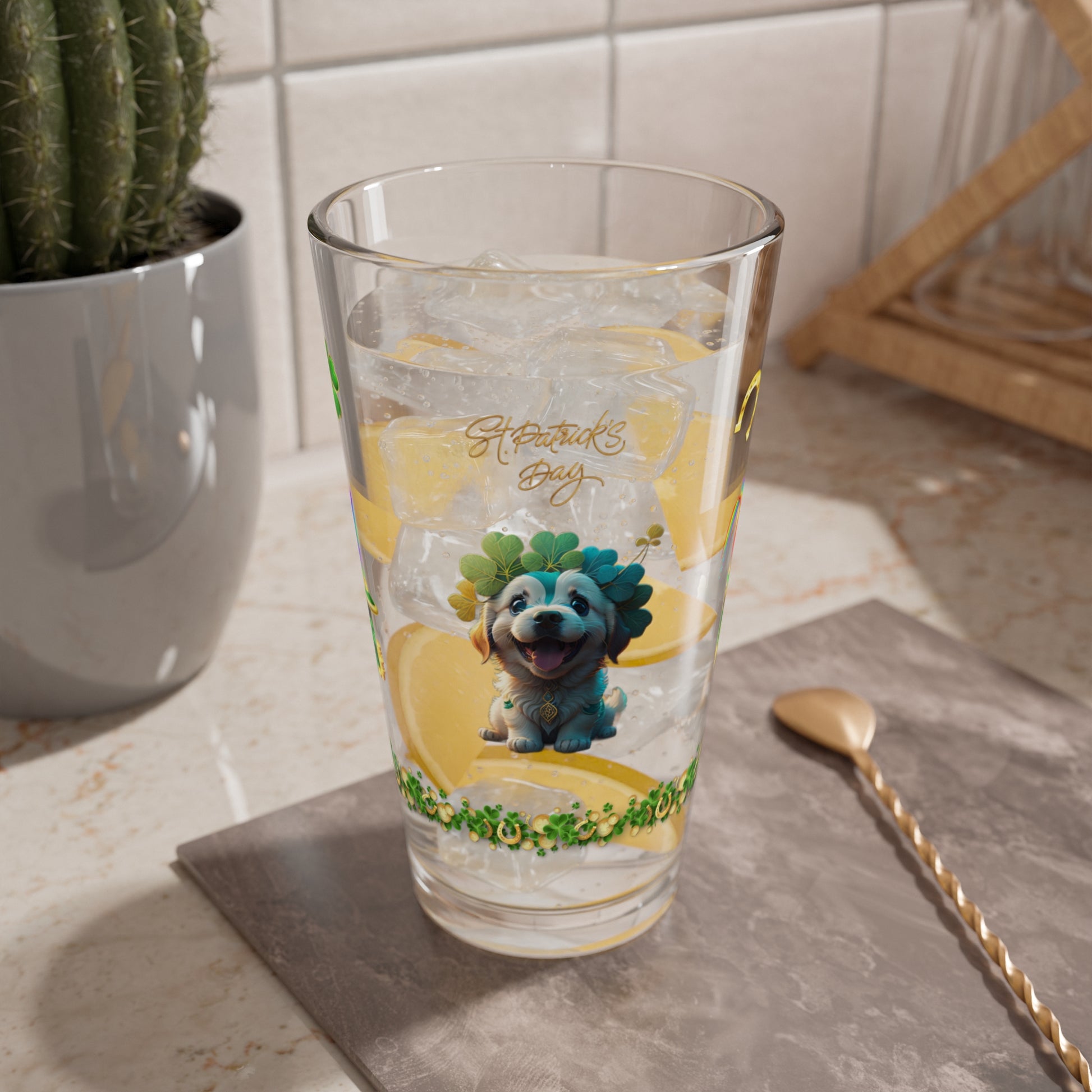 Pawsitive Paddy's Parade: Mindful St. Patrick's Day 16oz Pint Glasses - Festive Design for Positivity & Wellness