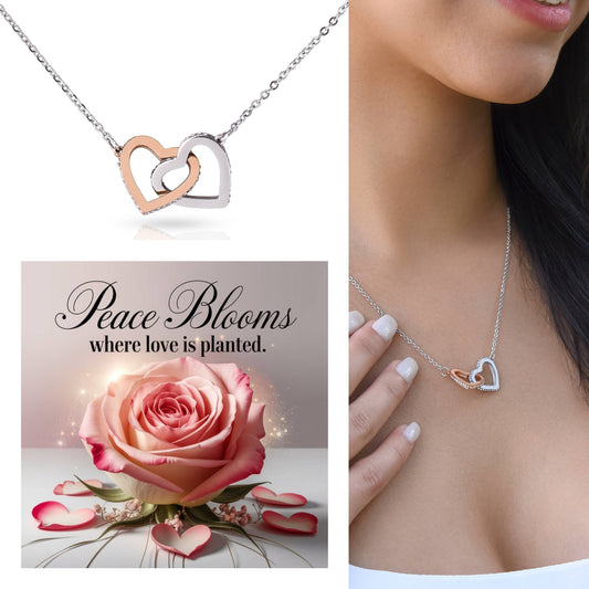 Peace Blooms Where Love Is Planted: Interlocking Hearts Necklace - Mental Health Gift, Self-Love, Anxiety, PTSD Support