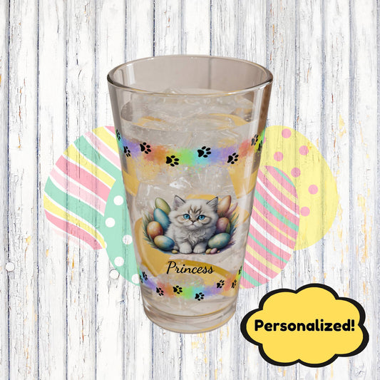 Persian Easter Kitten 16oz Pint Glass - Personalized Cat-Themed Gift, Mental Health Drinkware, Holiday Décor & Easter Celebration