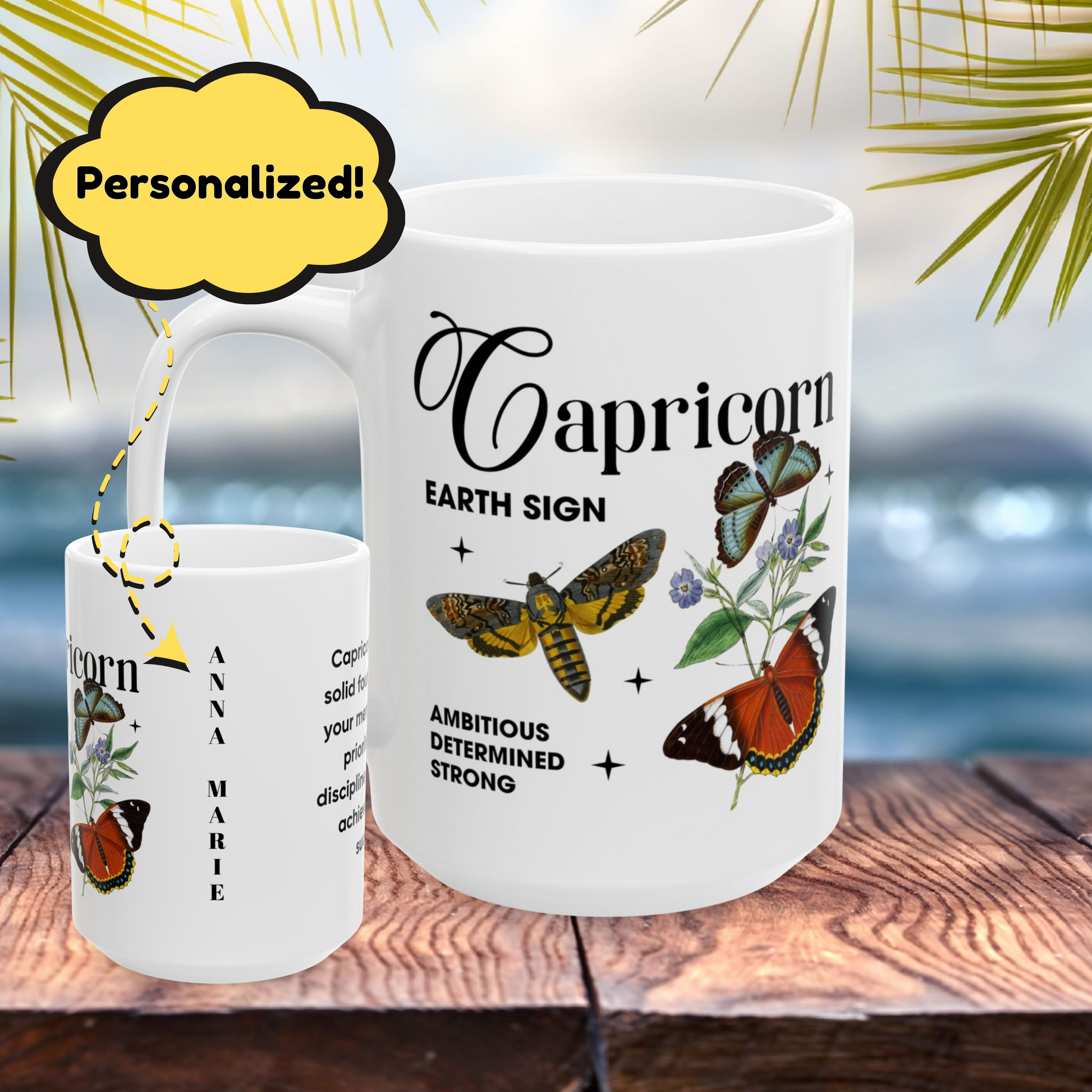 Capricorn Personalized Zodiac Mug, Gift for Capricorn, Horoscope Gift, Capricorn Birthday, Butterfly Design, Astrology Capricorn Mug, Capricorn Zodiac Sign, Zodiac Gift
