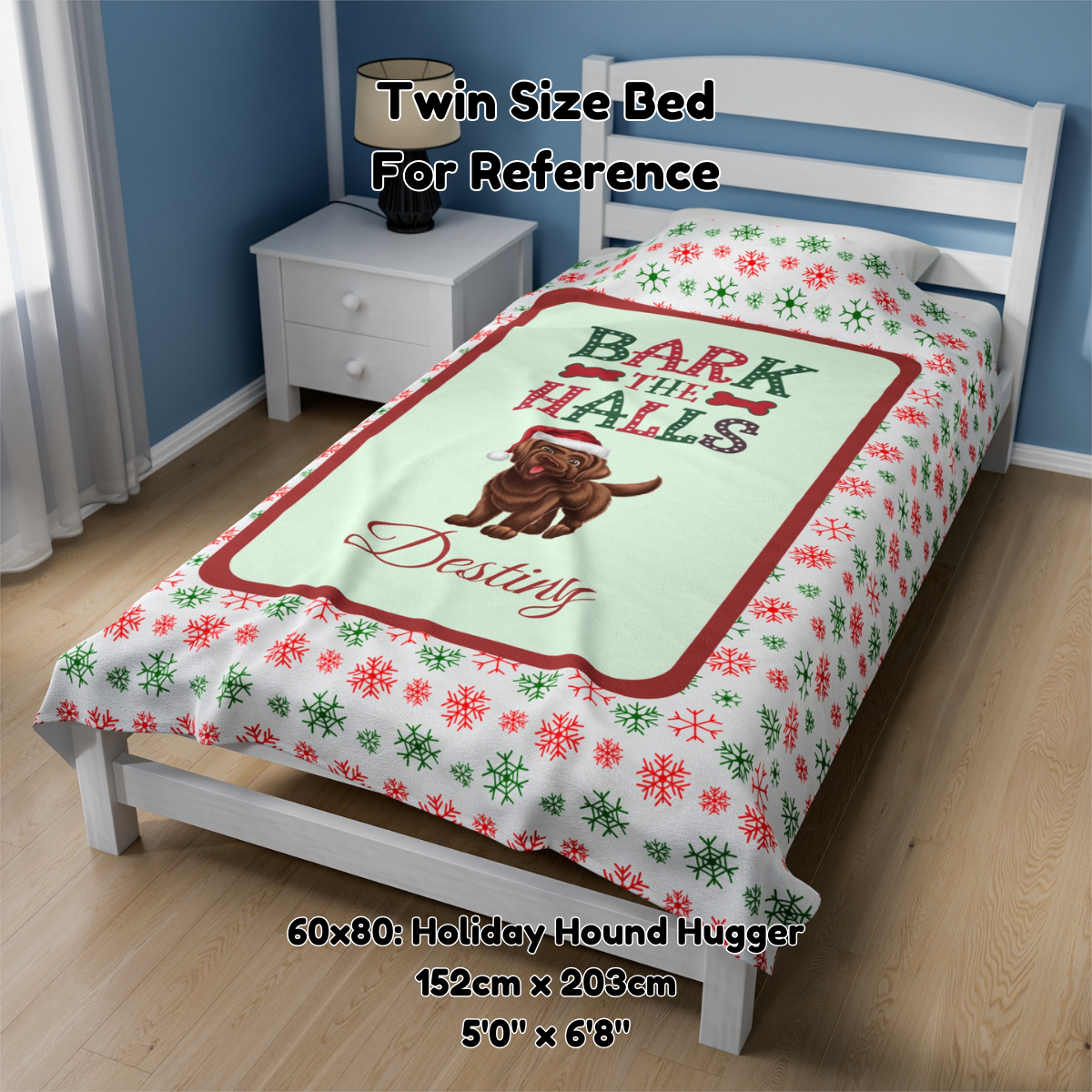 Labrador Retriever (Chocolate) Personalized Velveteen Plush Blanket - "Bark The Halls" | Cozy Holiday Gift for Dog Lovers