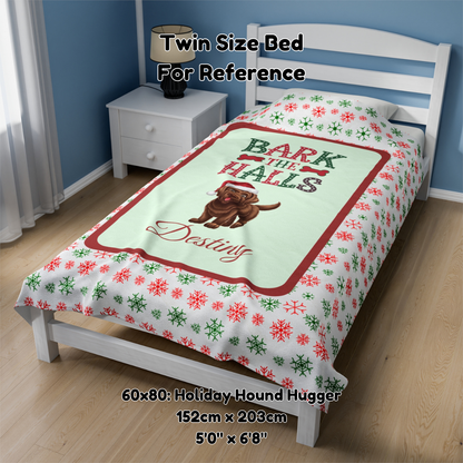 Labrador Retriever (Chocolate) Personalized Velveteen Plush Blanket - "Bark The Halls" | Cozy Holiday Gift for Dog Lovers