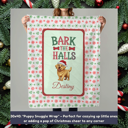 Labrador Retriever (Yellow) Personalized Velveteen Plush Blanket - "Bark The Halls" | Cozy Holiday Gift for Dog Lovers