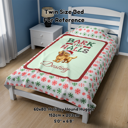 Labrador Retriever (Yellow) Personalized Velveteen Plush Blanket - "Bark The Halls" | Cozy Holiday Gift for Dog Lovers