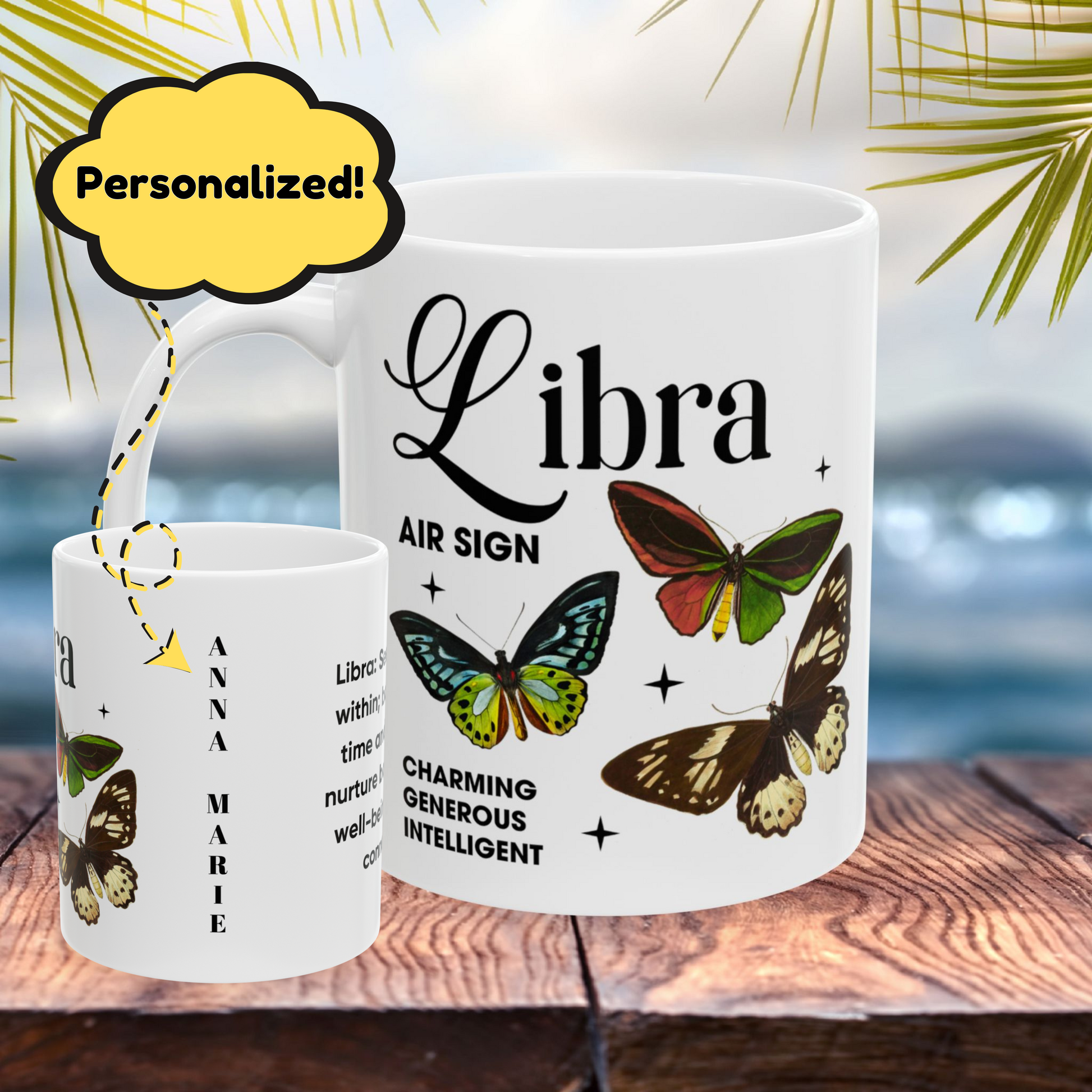 Libra Personalized Zodiac Mug, Gift for Libra, Horoscope Gift, Libra Birthday, Butterfly Design, Astrology Libra Mug, Libra Zodiac Sign, Zodiac Gift