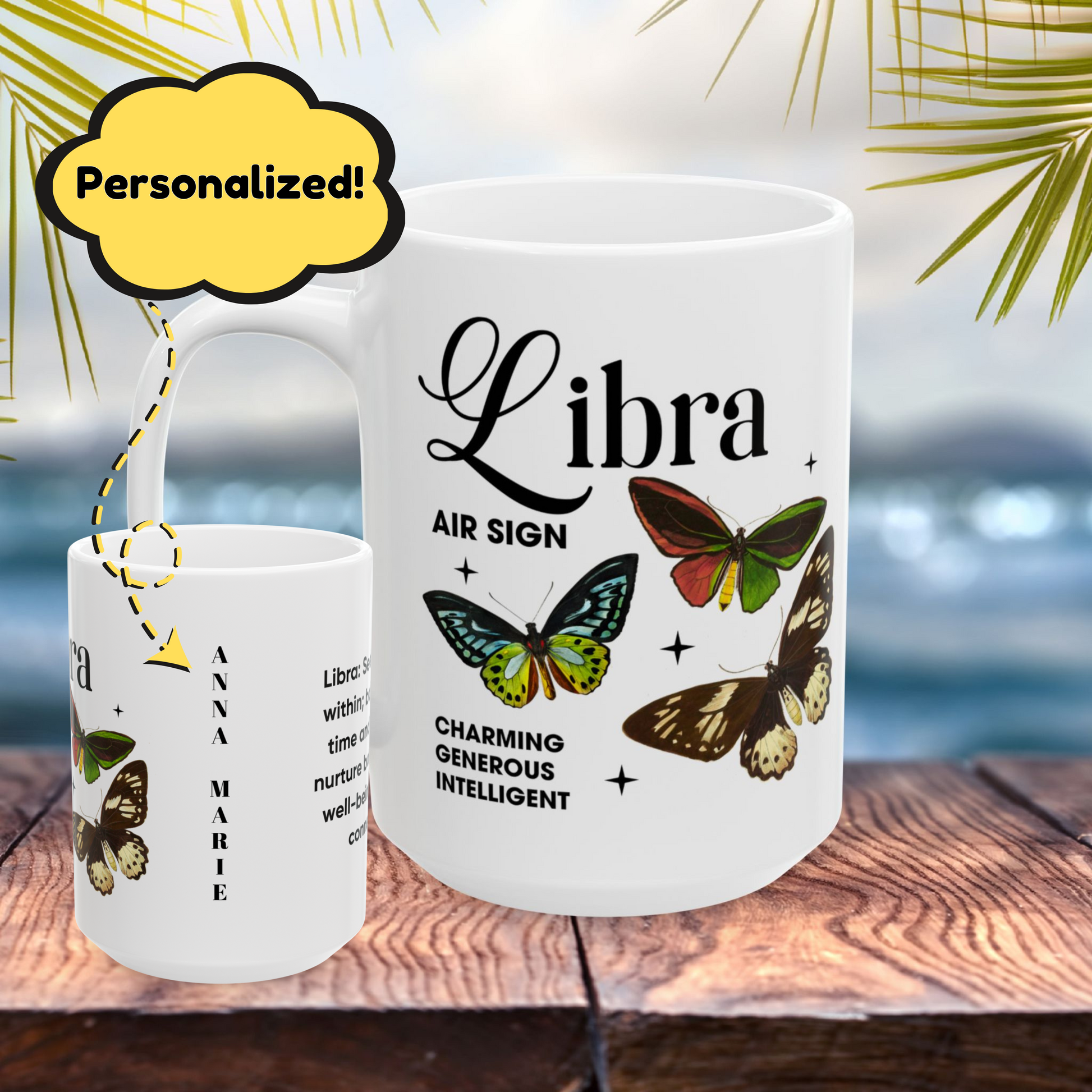 Libra Personalized Zodiac Mug, Gift for Libra, Horoscope Gift, Libra Birthday, Butterfly Design, Astrology Libra Mug, Libra Zodiac Sign, Zodiac Gift