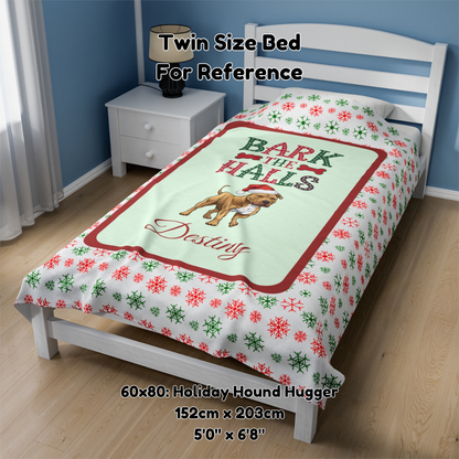 Pitbull (Buckskin) Personalized Velveteen Plush Blanket - "Bark The Halls" | Cozy Holiday Gift for Dog Lovers
