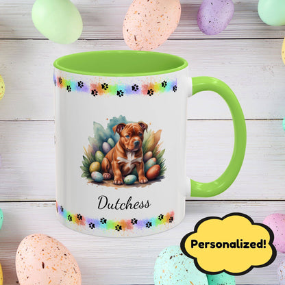 Pitbull (Red): Personalized Easter Puppy Coffee Mug - Adorable Dog Design, Mental Health Gift, 11oz & 15oz, 12 Color Choices, Easter Gifts & Décor