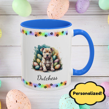 Pitbull (Tan): Personalized Easter Puppy Coffee Mug - Adorable Dog Design, Mental Health Gift, 11oz & 15oz, 12 Color Choices, Easter Gifts & Décor