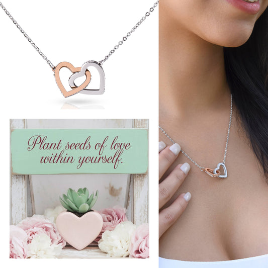 Plant Seeds Of Love Within Yourself: Interlocking Hearts Necklace - Mental Health Gift, Self-Love, Anxiety, PTSD Support