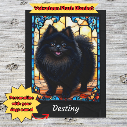 Pomeranian (Black) Personalized Velveteen Plush Blanket, Pet Lover Gift, Pomeranian Pet Blanket, Dog Lover Gift, Custom Pomeranian Throw