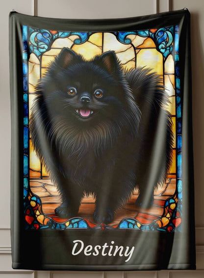 Pomeranian (Black) Personalized Velveteen Plush Blanket, Pet Lover Gift, Pomeranian Pet Blanket, Dog Lover Gift, Custom Pomeranian Throw