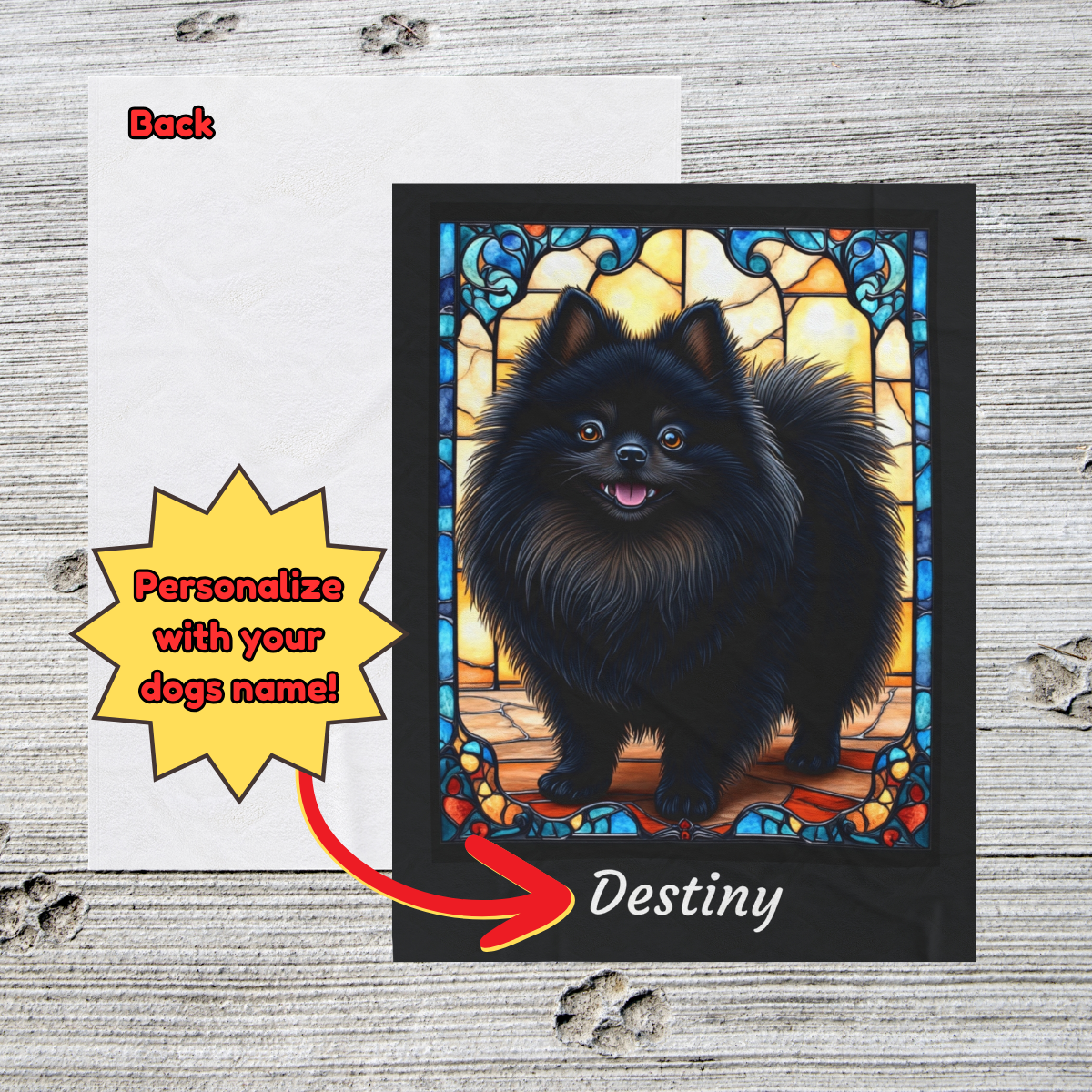 Pomeranian (Black) Personalized Velveteen Plush Blanket, Pet Lover Gift, Pomeranian Pet Blanket, Dog Lover Gift, Custom Pomeranian Throw